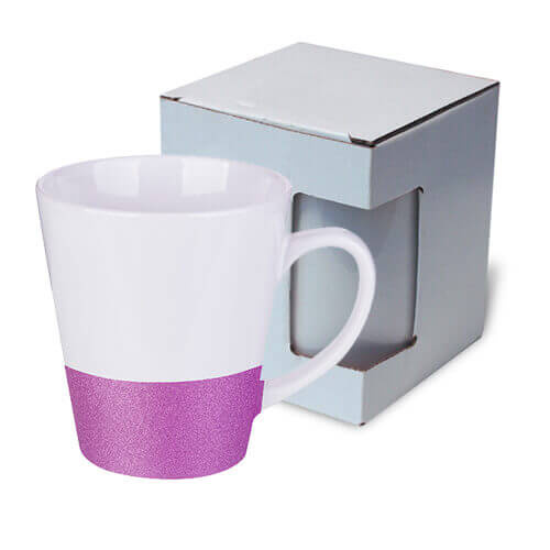 Latte krūzīte 300 ml ar mirdzošu sloksni sublimācijai - violeta + kartona kārba KAR3
