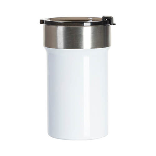 Stainless steel mug 400 ml with lid with flap for sublimation - white