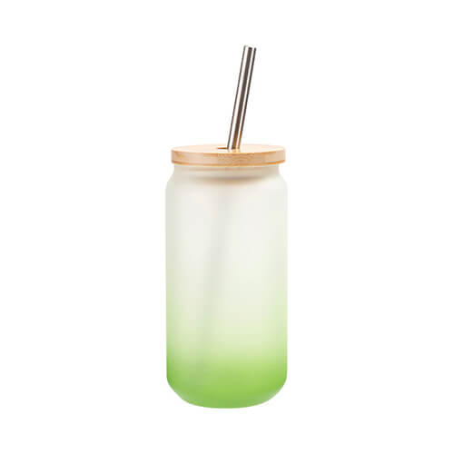 Een matglas van 550 ml met een rietje en een bamboe deksel voor sublimatie - groen verloop