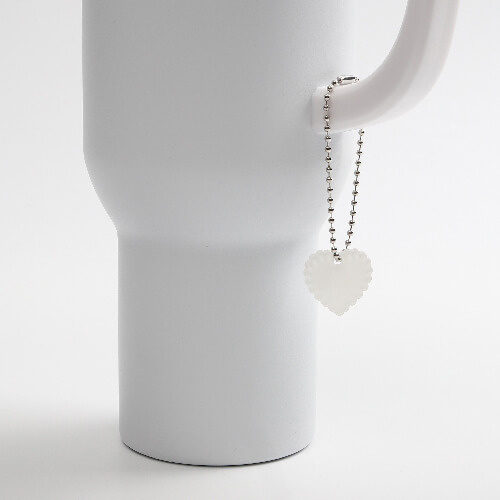 Acrylic mug tag for sublimation - frayed heart on ball chain