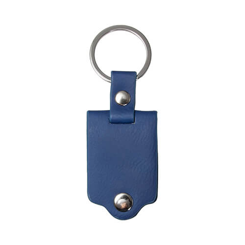 Rechthoekige metalen sleutelhanger in leren omhulsel voor sublimatie - marineblauw
