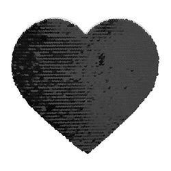 Two-color sequins for sublimation and application on textiles - black heart 22 x 19.5 cm on a white background