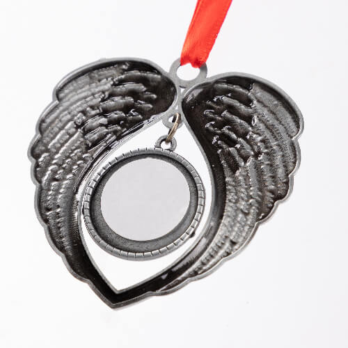 Pendentif arbre de Noël en métal pour sublimation - ailes d'argent