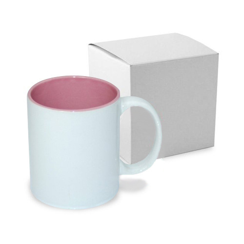 JS Coating 330 ml krus med pink interiør med papkasse Sublimering Termisk overførsel