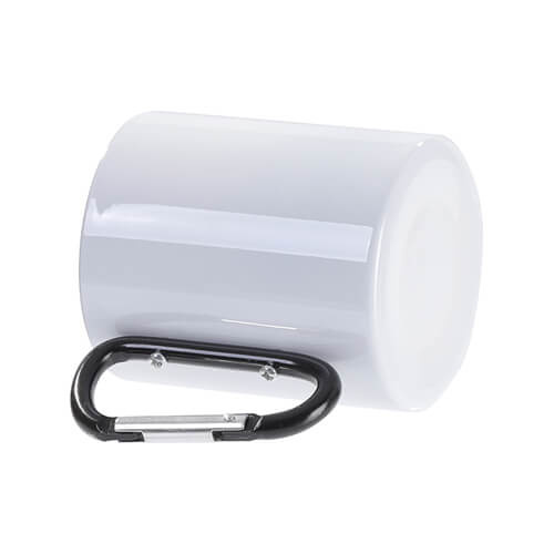 Metal mug 300 ml for sublimation with a black handle and a carabiner - white