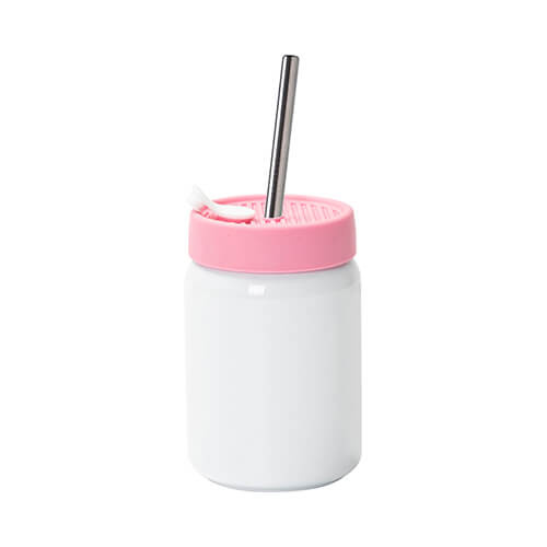 Stålkrus 480 ml med pink silikonelåg til sublimering