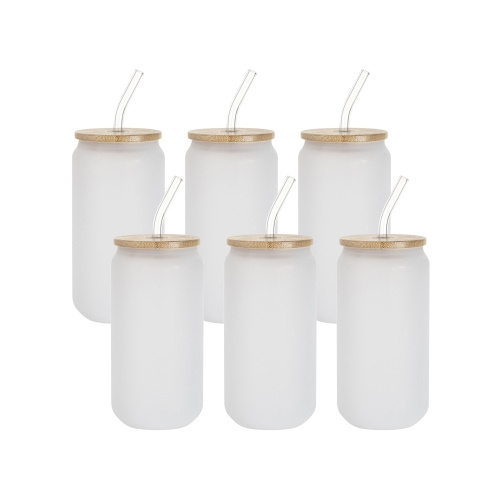 Set od 6 matiranih čaša 550 ml sa slamkom i bambusovim poklopcem za sublimaciju