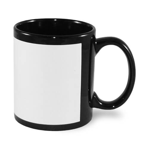 Mug 330 ml noir avec patch blanc Sublimation Transfert Thermique