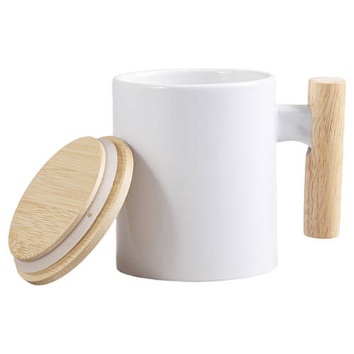 Mugg 330 ml med trähandtag och bambulock för sublimering