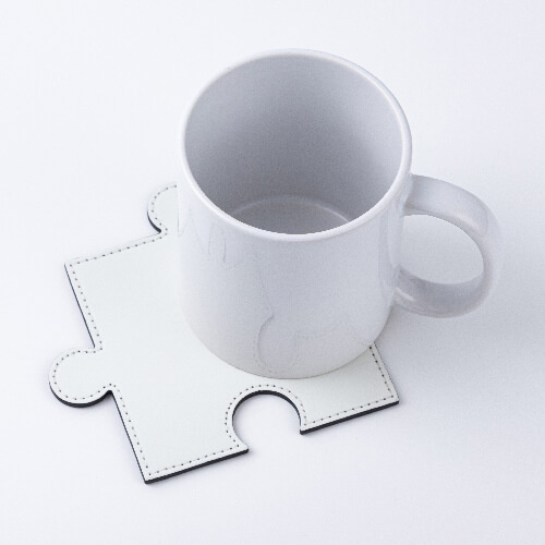 Sous-tasses en cuir en forme de puzzle à sublimation - blanc