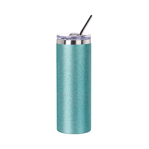 600 ml krus med sugerør til sublimering - blå glitter