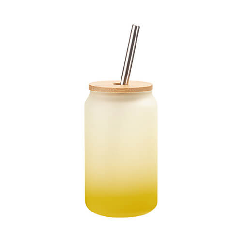 400 ml matēta glāze ar salmiņu un bambusa vāku sublimācijai - dzeltens gradients