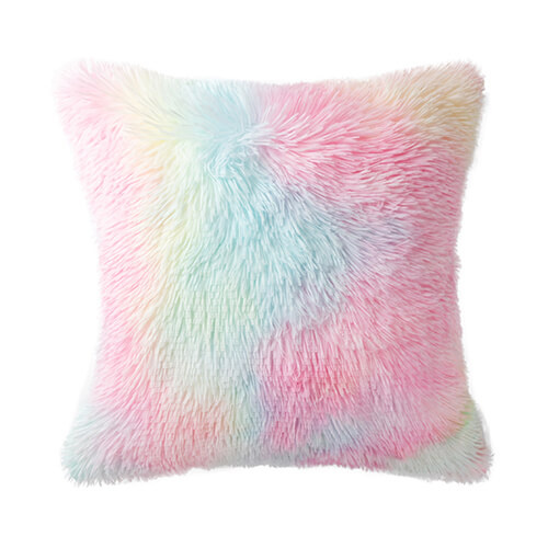 Värikäs tyynynpäällinen 45 x 45 cm pitkäkarvaista fleeceä ja mikrokuitua sublimaatiota varten