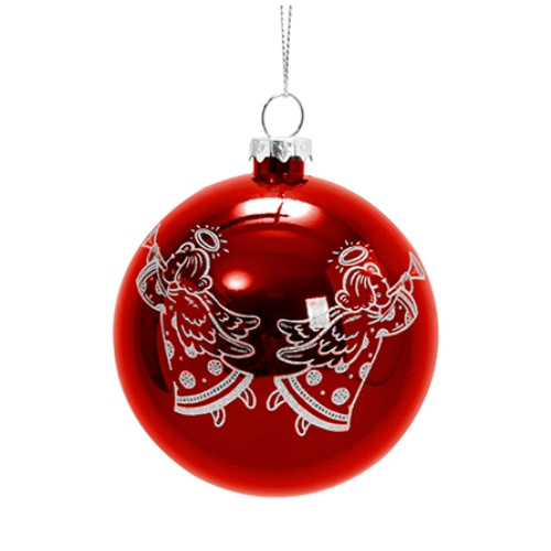 Kerstboom kerstbal Ø 8 cm voor sublimatie - rood - zilveren engeltjes