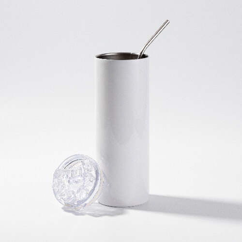 Taza de 600 ml con pajita para sublimación - blanca, tapa con hielo artificial