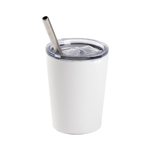 Mug en métal 240 ml pour le lait avec une paille pour sublimation - Blanc