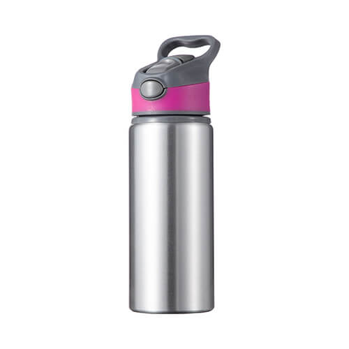 Aluminium fles 650ml zilver met schroefdop met roze sublimatie inlay