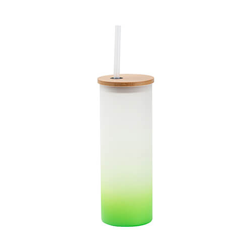 Cană mată de 500 ml cu capac din bambus și pai pentru sublimare - gradient verde