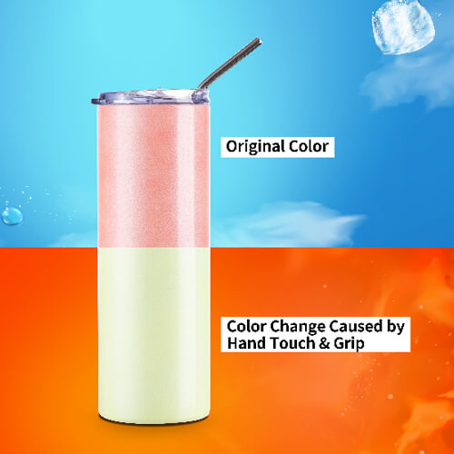 600 ml vrč s slamico za sublimacijo - pod vplivom toplote spremeni barvo iz oranžne v rumeno