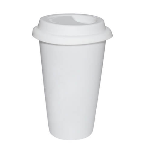 ECO Tumbler hvidt keramikkrus med hvidt låg Sublimering med termisk overførsel