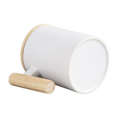 Cană 330 ml cu mâner din lemn și capac din bambus pentru sublimare