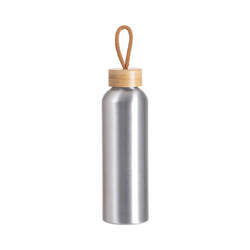 Vattenflaska 600 ml i aluminium med bambulock för sublimering - silver