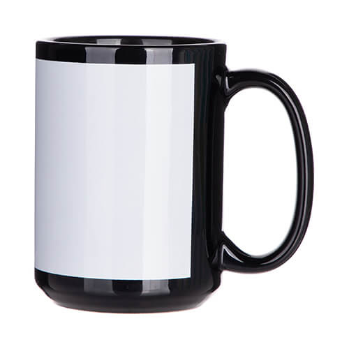 Mug noir 450 ml avec un cadre blanc pour sublimation