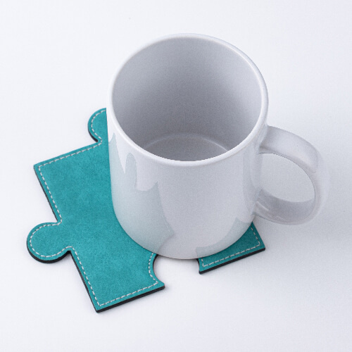 Leather cup pad in the shape of a sublimation puzzle - Green