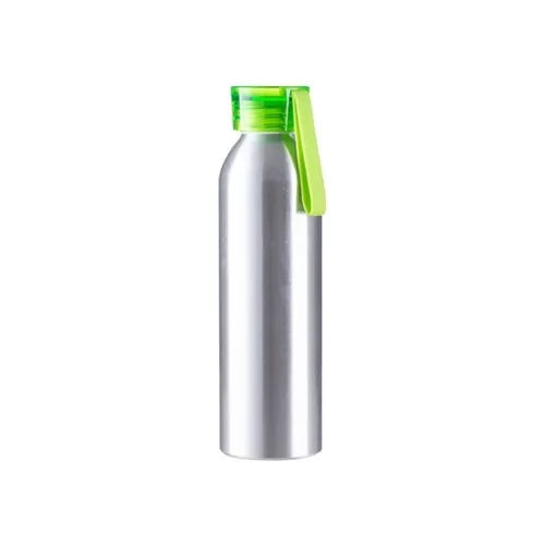 Aluminum sports bottle 650 ml silver with light green cap and sublimation stripe
