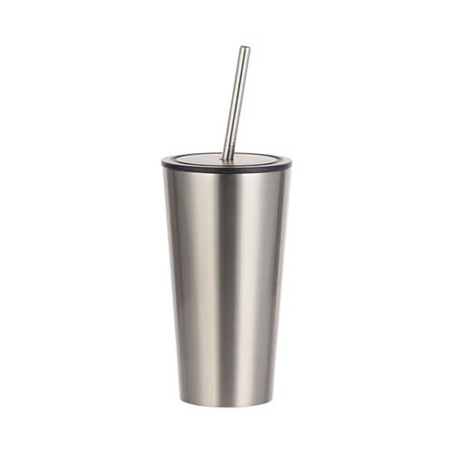 480 ml krūze ar salmiņu sublimācijai - sudraba krāsā