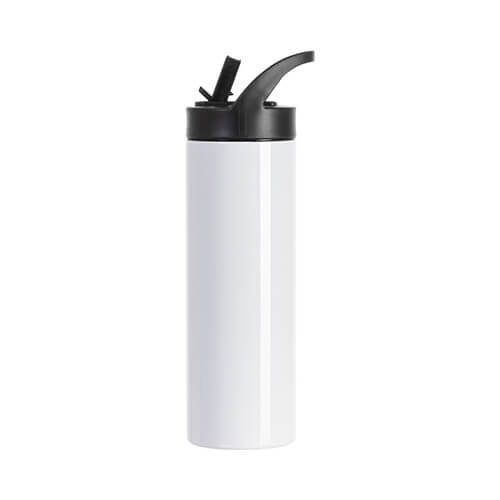 Drikkeflaske - 600 ml med låg med håndtag til sublimering - hvid