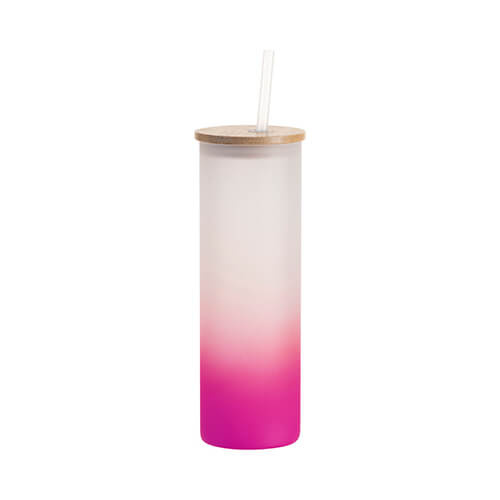 600 ml matēta krūze ar bambusa vāku un salmiņu sublimācijai - violets gradients
