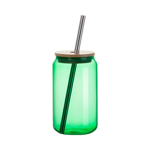 400 ml glāze ar salmiņu un bambusa vāku sublimācijai - zaļa