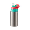 A 360 ml children's water bottle made of stainless steel for sublimation - Silver with a green-pink screw cap