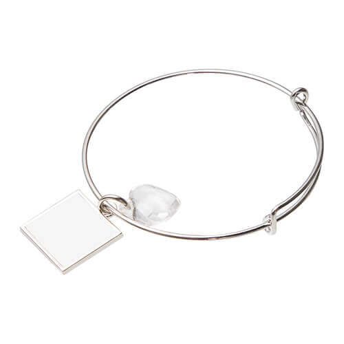 Bracelet avec un coeur en cristal et un pendentif carré face pour la sublimation