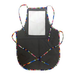 Zaobljena kuhinjska pregača s džepom za printanje - siva s obojenim rubom - bijelo slavensko cvijeće