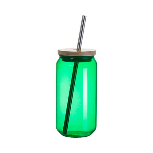 550 ml glass with a straw and a bamboo lid for sublimation - green