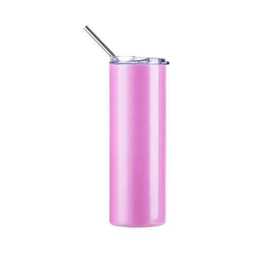 Un mug de 600 ml avec une paille pour la sublimation - changement de couleur sous l'influence des rayons UV du blanc au rose