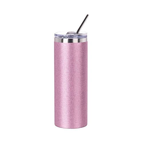 Mok 600 ml met rietje voor sublimatie - roze glitter