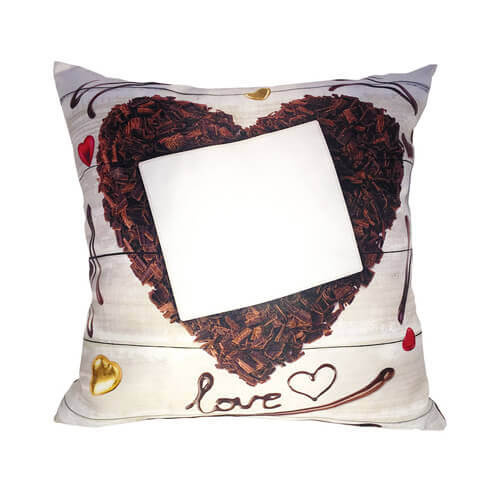 Taie d'oreiller bicolore satin 38 x 38 cm pour sublimation - Coeur de chocolat