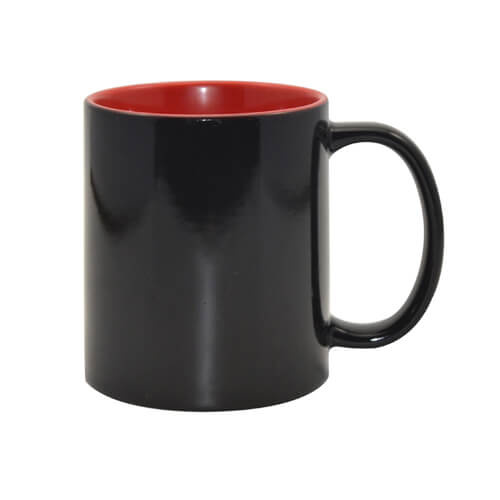 Mug magique 330 ml noir avec intérieur rouge Sublimation Transfert Thermique