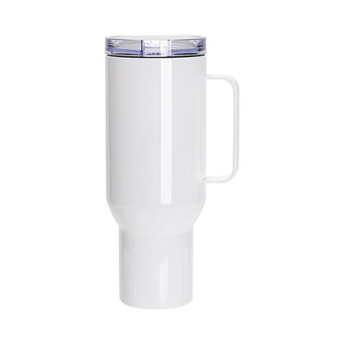 Cană de călătorie din oțel inoxidabil 1200 ml cu capac și pai pentru sublimare - alb