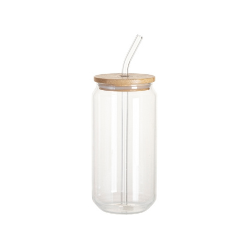 Set of 6 - 550 ml glasses with a straw and a bamboo lid for sublimation