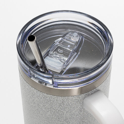 Taza brocada de acero inoxidable 1200 ml con tapa y pajita para sublimación - plata