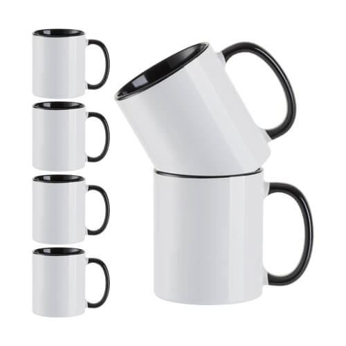 Set van 6 330 ml A+ mokken met zwarte binnenkant en oogje voor sublimatie