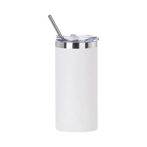 Gobelet en acier inoxydable 480 ml avec paille de sublimation - blanc mat