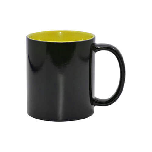Magický hrnček 330 ml čierny so žltým vnútrom Sublimácia Termotransfer