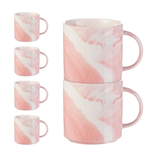 Set of 6 mugs 350 ml for sublimation - pink marble