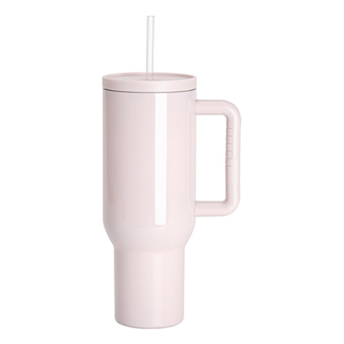 Mug de voyage en acier inoxydable 1200 ml avec poignée et paille - rose clair