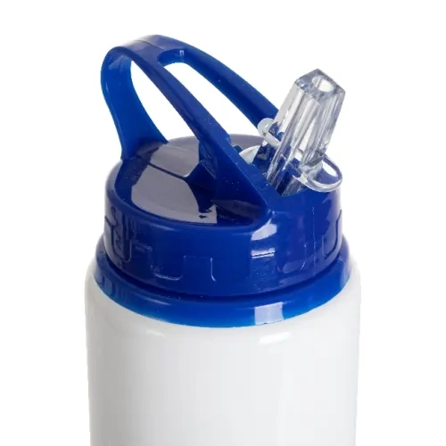 Aluminium fles met mondstuk 600 ml wit met blauwe dop en sublimatiehouder